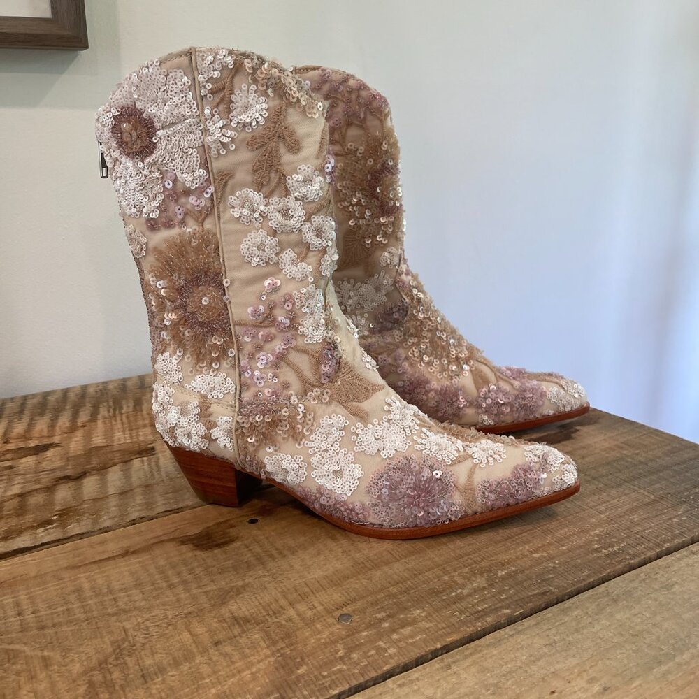 Momo New York Free People Selina Sequin Embroidered Western Boots Size 41 - Picture 5 of 11